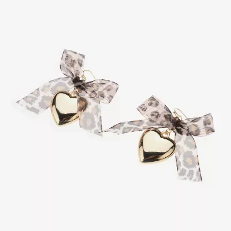 Bijoux Bar Gold Tone Womens Bow Heart Drop Earrings