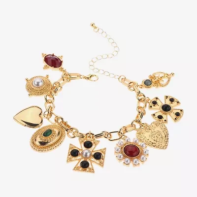 Bijoux Bar Gold Tone Womens Cross Heart Charm Bracelet