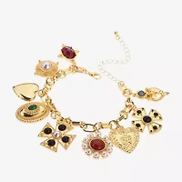 Bijoux Bar Gold Tone Womens Cross Heart Charm Bracelet