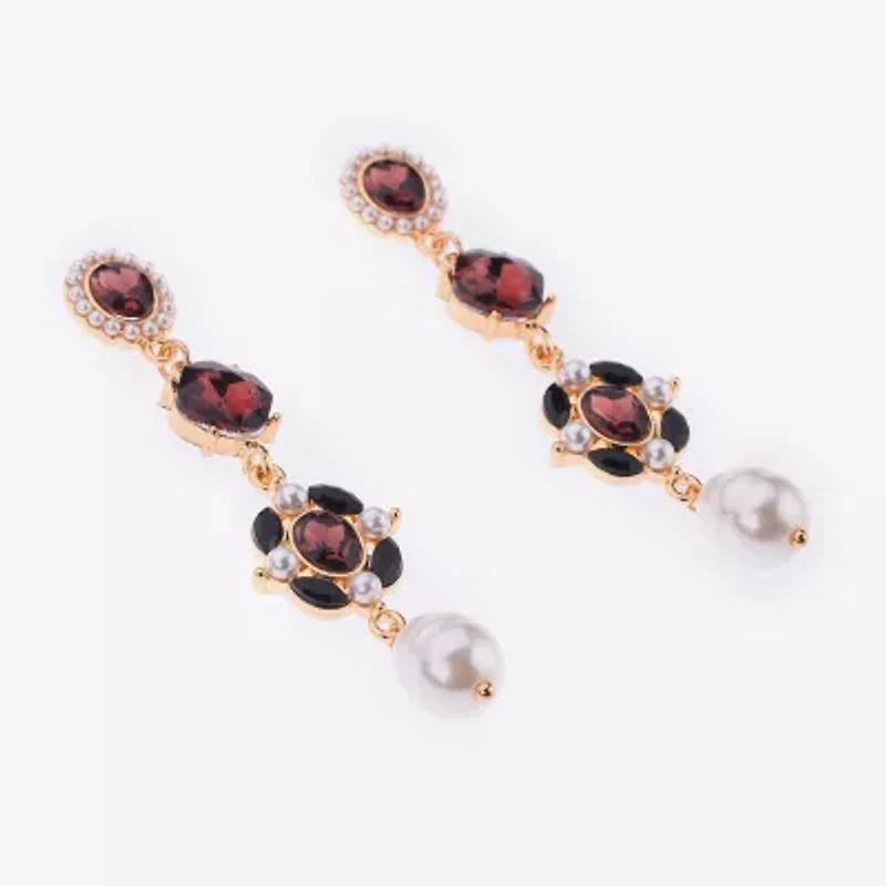 Bijoux Bar Gold Tone Womens Simulated Pearl Drop Earrings