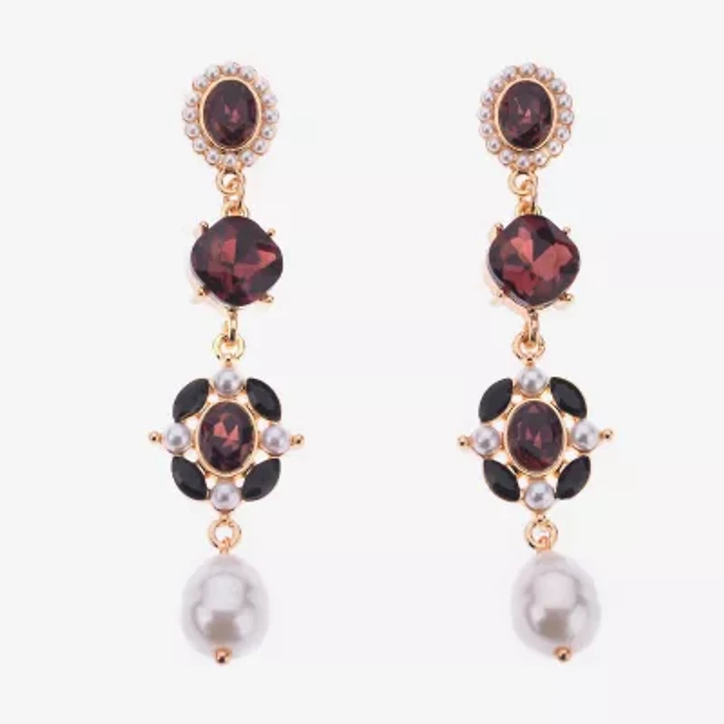 Bijoux Bar Gold Tone Womens Simulated Pearl Drop Earrings