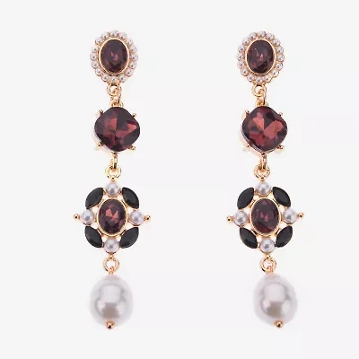 Bijoux Bar Gold Tone Womens Simulated Pearl Drop Earrings