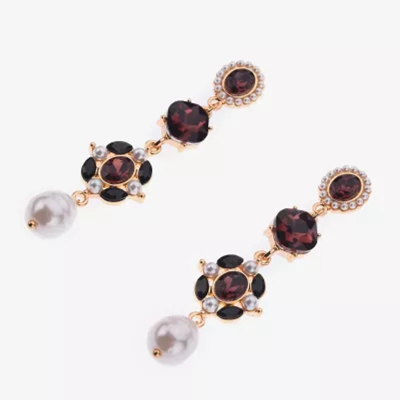 Bijoux Bar Gold Tone Womens Simulated Pearl Drop Earrings