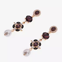 Bijoux Bar Gold Tone Womens Simulated Pearl Drop Earrings