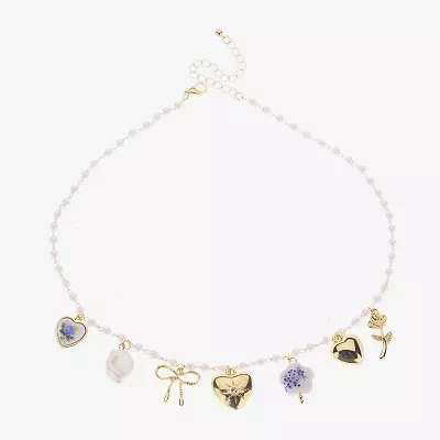 Arizona Womens Simulated Pearl Bow Flower Heart 16 Inch Pendant Necklace