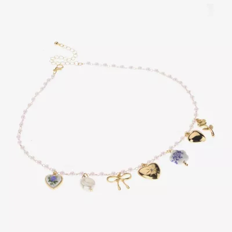 Arizona Womens Simulated Pearl Bow Flower Heart 16 Inch Pendant Necklace