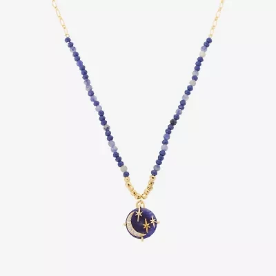 Footnotes Womens Blue Glass 10K Gold Over Brass 16 Inch Beaded Necklace