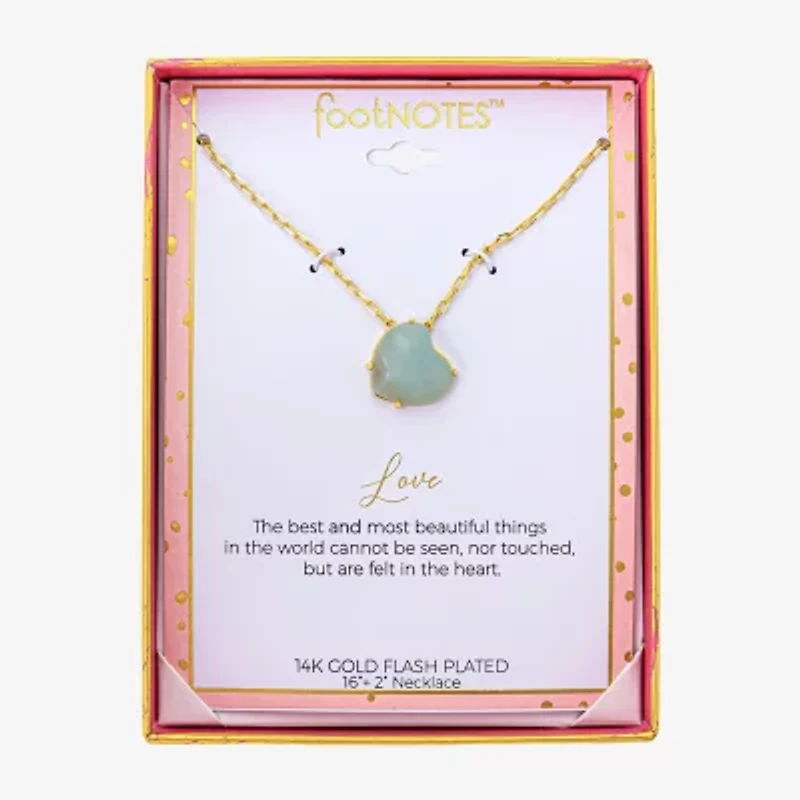 Footnotes Womens Green Glass 10K Gold Over Brass Heart 16 Inch Pendant Necklace
