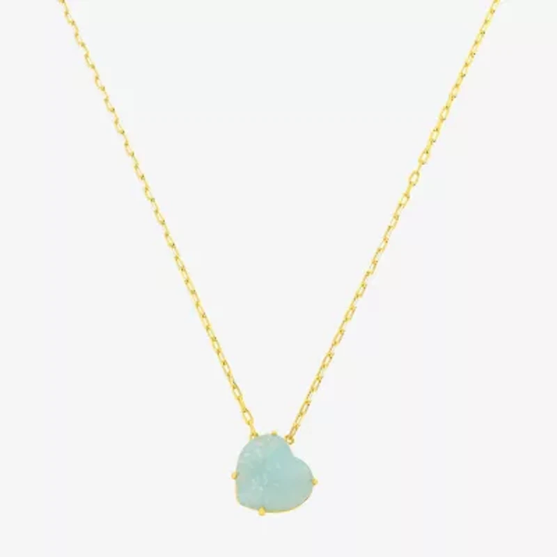 Footnotes Womens Green Glass 10K Gold Over Brass Heart 16 Inch Pendant Necklace