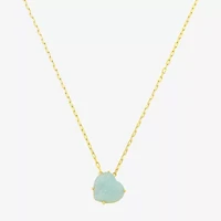 Footnotes Womens Green Glass 10K Gold Over Brass Heart 16 Inch Pendant Necklace
