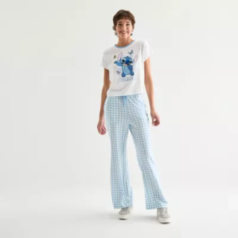 Stitch Pointelle Ringer Tee Womens Crew Neck Short Sleeve Fitted Lilo & Juniors Graphic T-Shirt