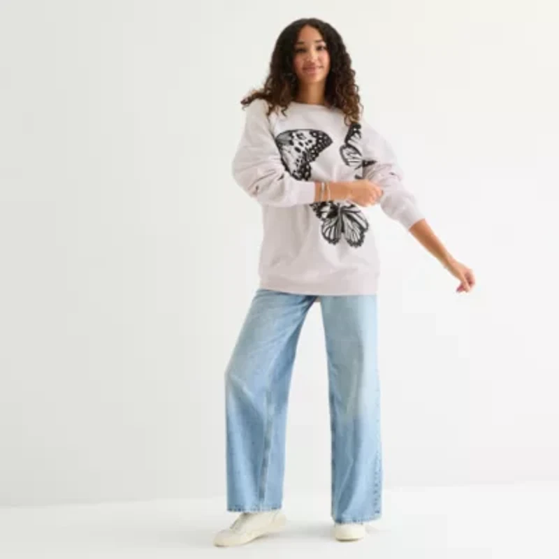 Butterfly Celestial Womens Crew Neck Long Sleeve Juniors Sweatshirt