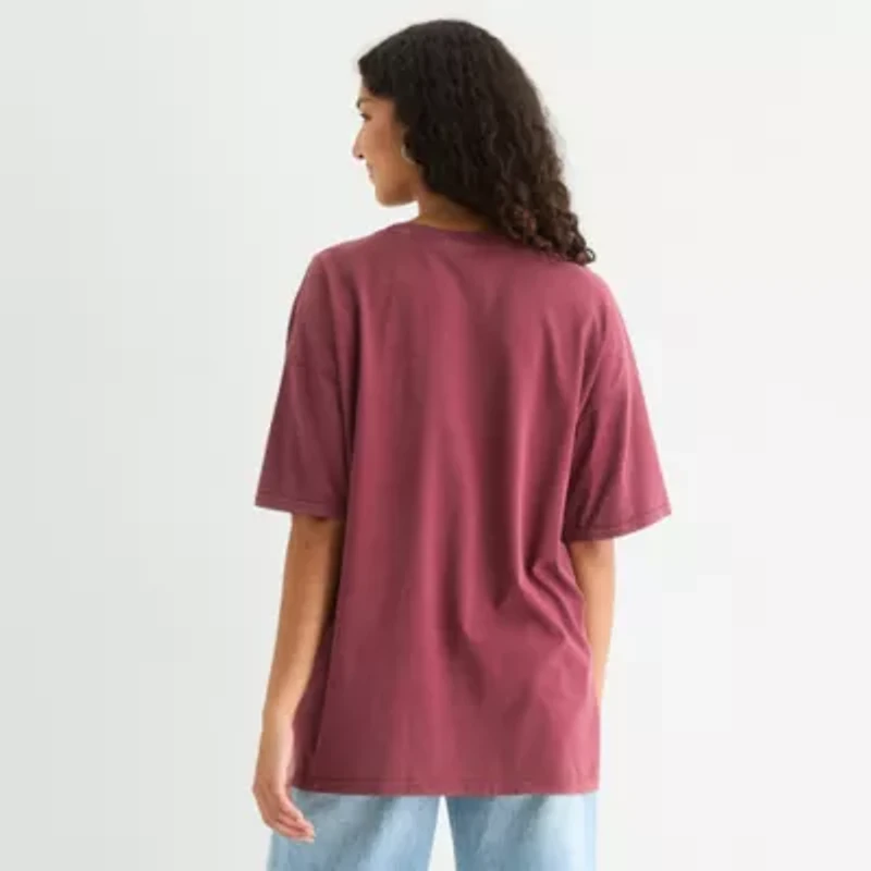 Arizona Womens Crew Neck Short Sleeve Oversized Juniors Graphic T-Shirt