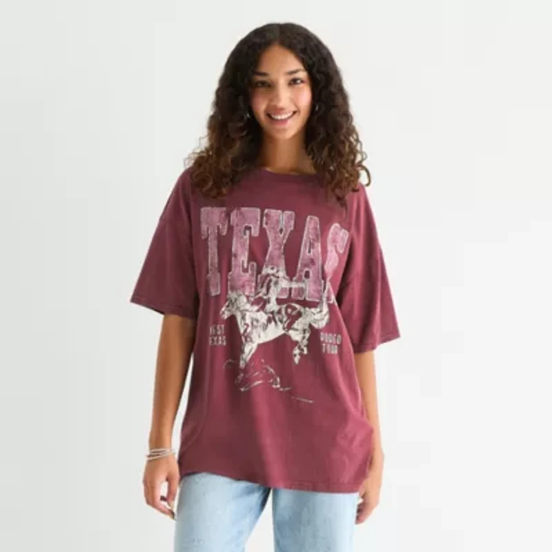 Arizona Womens Crew Neck Short Sleeve Oversized Juniors Graphic T-Shirt