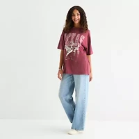 Arizona Womens Crew Neck Short Sleeve Oversized Juniors Graphic T-Shirt