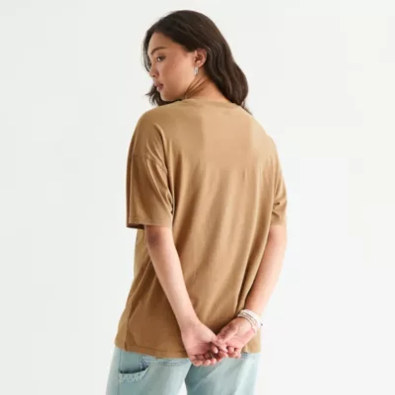 Arizona Womens Juniors Crew Neck Short Sleeve Oversized Graphic T-Shirt