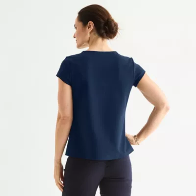 Liz Claiborne Texture Tee Womens Easy-on + Easy-off Round Neck Short Sleeve Adaptive Blouse