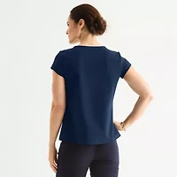 Liz Claiborne Texture Tee Womens Easy-on + Easy-off Round Neck Short Sleeve Adaptive Blouse