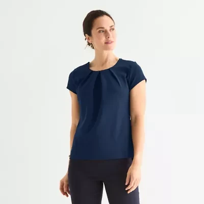 Liz Claiborne Texture Tee Womens Easy-on + Easy-off Round Neck Short Sleeve Adaptive Blouse