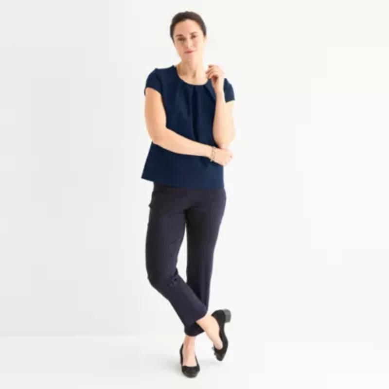 Liz Claiborne Texture Tee Womens Easy-on + Easy-off Round Neck Short Sleeve Adaptive Blouse