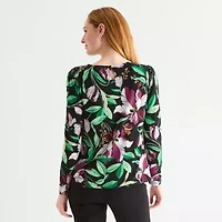 Liz Claiborne Womens Round Neck Long Sleeve Blouse