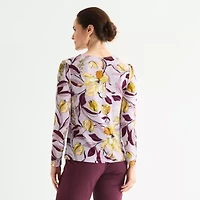 Liz Claiborne Womens Round Neck Long Sleeve Blouse