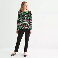 Liz Claiborne Womens Round Neck Long Sleeve Blouse