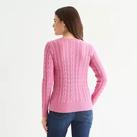 St. John's Bay Womens Crew Neck Long Sleeve Cable Knit Pullover Sweater