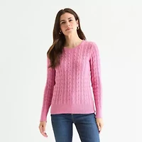 St. John's Bay Womens Crew Neck Long Sleeve Cable Knit Pullover Sweater