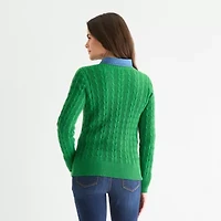 St. John's Bay Womens V Neck Long Sleeve Pullover Sweater