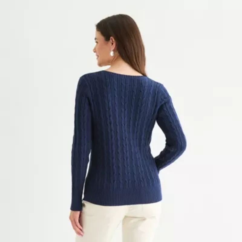 St. John's Bay Womens V Neck Long Sleeve Pullover Sweater