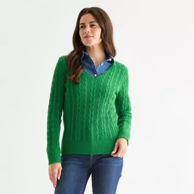 St. John's Bay Womens V Neck Long Sleeve Pullover Sweater