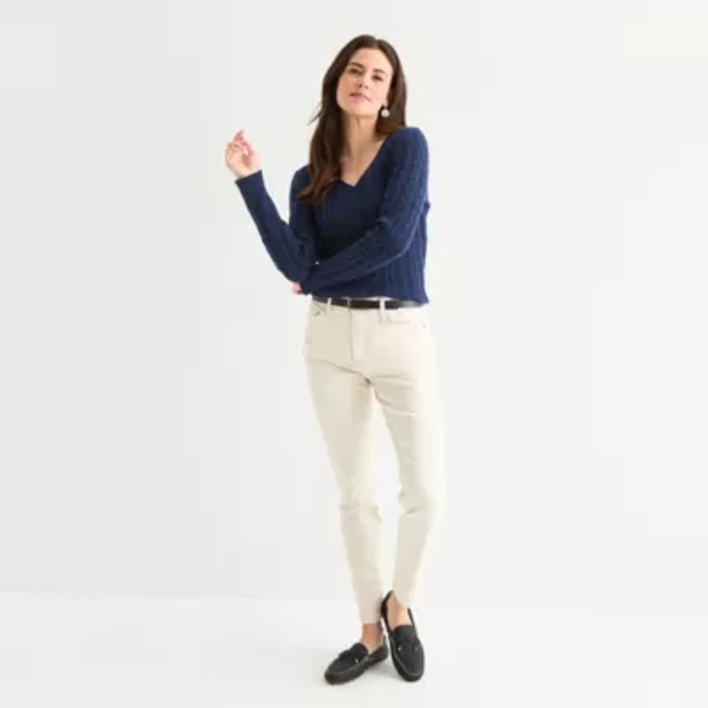 St. John's Bay Womens V Neck Long Sleeve Pullover Sweater