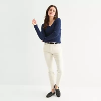 St. John's Bay Womens V Neck Long Sleeve Pullover Sweater
