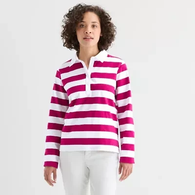 St. John's Bay Womens Long Sleeve Polo Shirt