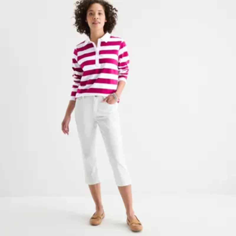 St. John's Bay Womens Long Sleeve Polo Shirt