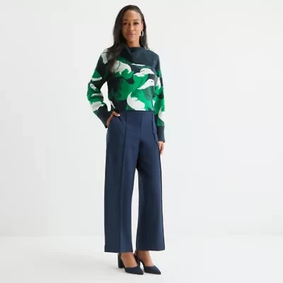 Liz Claiborne Womens Wide Leg Mid Rise Pull-On Pant
