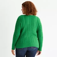 St. John's Bay Plus Womens Crew Neck Long Sleeve Pullover Sweater