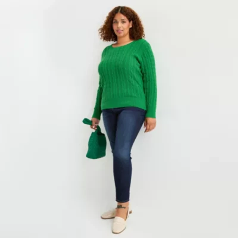 St. John's Bay Plus Womens Crew Neck Long Sleeve Pullover Sweater