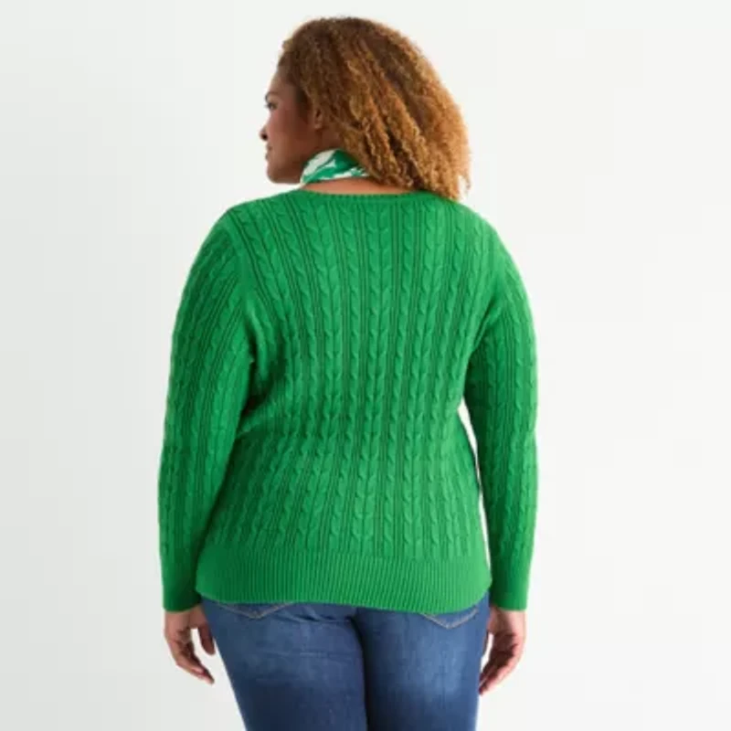 St. John's Bay Plus Womens V Neck Long Sleeve Pullover Sweater