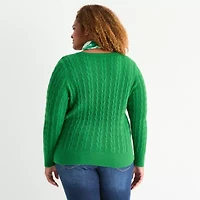 St. John's Bay Plus Womens V Neck Long Sleeve Pullover Sweater