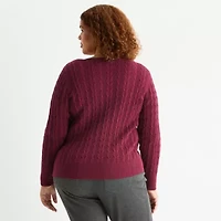 St. John's Bay Plus Womens V Neck Long Sleeve Pullover Sweater