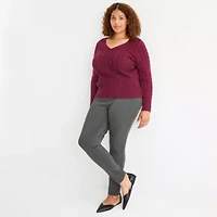 St. John's Bay Plus Womens V Neck Long Sleeve Pullover Sweater