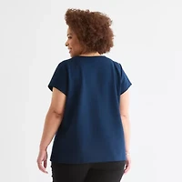 Liz Claiborne Womens Round Neck Short Sleeve Plus Blouse
