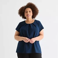 Liz Claiborne Womens Round Neck Short Sleeve Plus Blouse