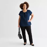 Liz Claiborne Womens Round Neck Short Sleeve Plus Blouse