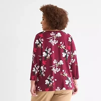 Liz Claiborne Womens Easy-on + Easy-off Round Neck 3/4 Sleeve Adaptive Plus Blouse