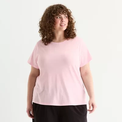 Xersion Womens Cotton Crew Neck Short Sleeve T-Shirt Plus