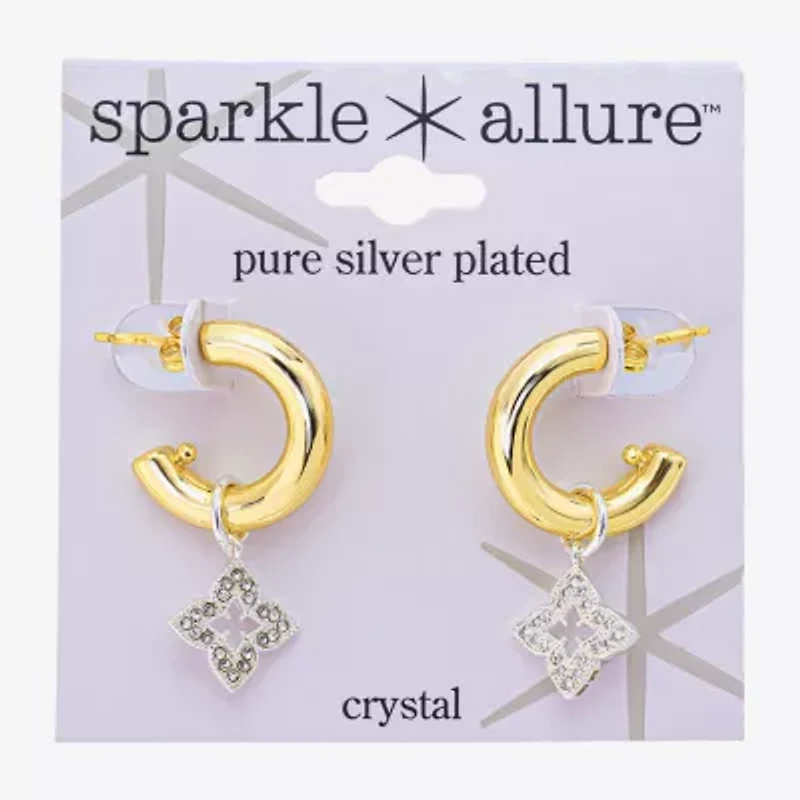 Sparkle Allure Womens Crystal 10K Gold Over Brass 17.9mm Clover Hoop Earrings