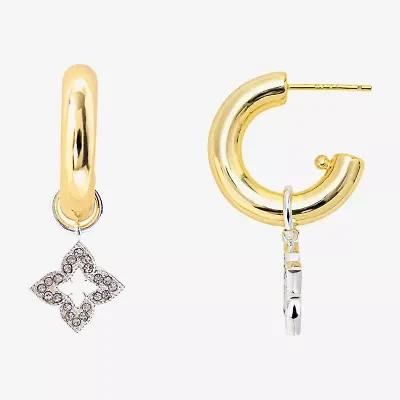Sparkle Allure Womens Crystal 10K Gold Over Brass 17.9mm Clover Hoop Earrings